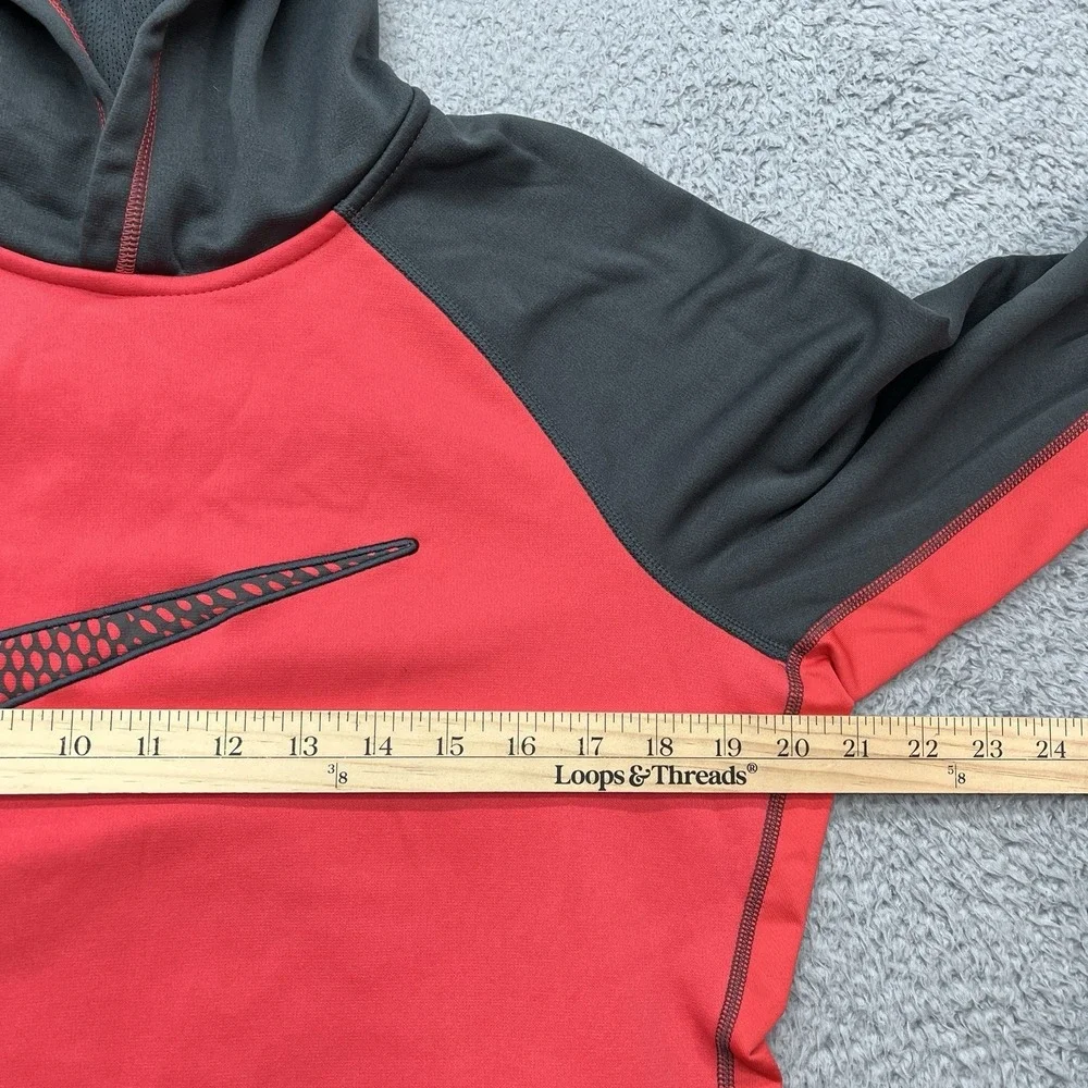 Nike Center Swoosh Hoodie Womens Large‎ Therma-Fit Honeycomb Pattern Red Black